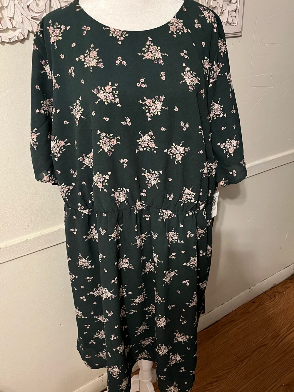torrid Dark Green Midi Dress with Pink Floral Print